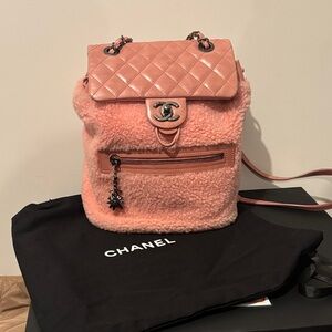 Chanel Limited Edition Pink Calfskin Paris Salzburg Mountain Shearling Backpack